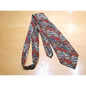 Monsieur Givenchy 100% Silk Necktie Red Blue Gold Paisley Classic Print Wide 58"